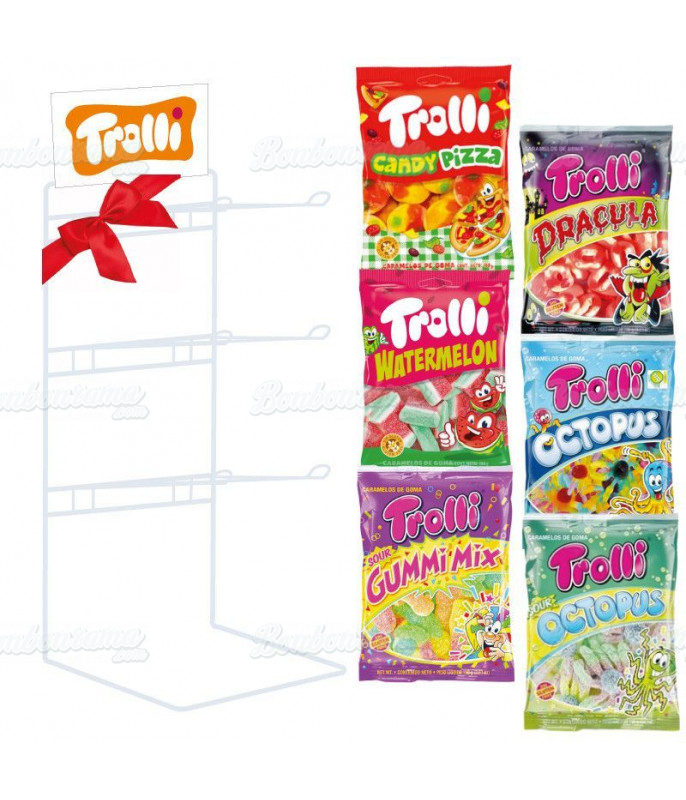 Pack 72 Sachets 100 gr Trolli + Présentoir Offert en gros conditionnement Pack 72 Sachets 100 gr Trolli + Présentoir Offert en gros conditionnement