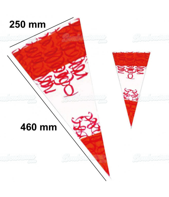 Accessoire Sachet Cône Fiesta Rouge 250 mm x 460 mm pour confiseries et bonbons en gros conditionnement