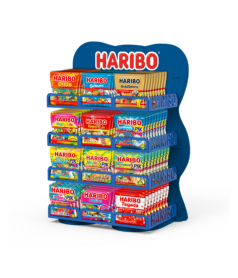 Lot 360 Mini Sachets 40 g Haribo + Présentoir Bois 12 paniers Goldbears en gros conditionnement