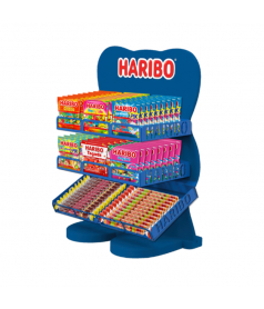 Lot 180 Mini Sachets 40 g + 160 Roulettes Haribo + Présentoir Bois 6 paniers Goldbears en gros conditionnement