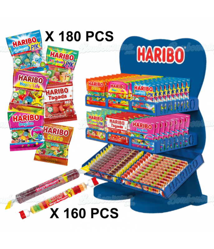 Lot 340 Mini Sachets 40 gr Roulettes Haribo + Présentoir Bois 6P Goldbears Haribo - 3