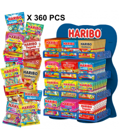 Lot 360 Mini Sachets 40 g Haribo + Présentoir Bois 12P Goldbears en gros conditionnement