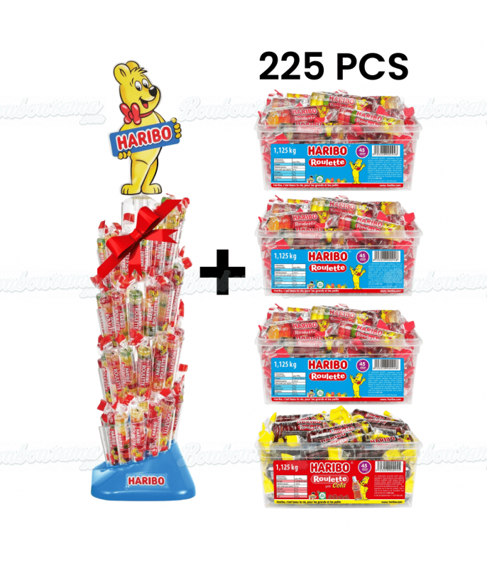 Pack Roulette Haribo x 225 pcs + Présentoir Offert