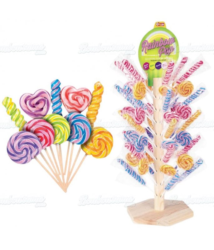 Funfair Lollipops x 100 pcs + Wooden Display Stand