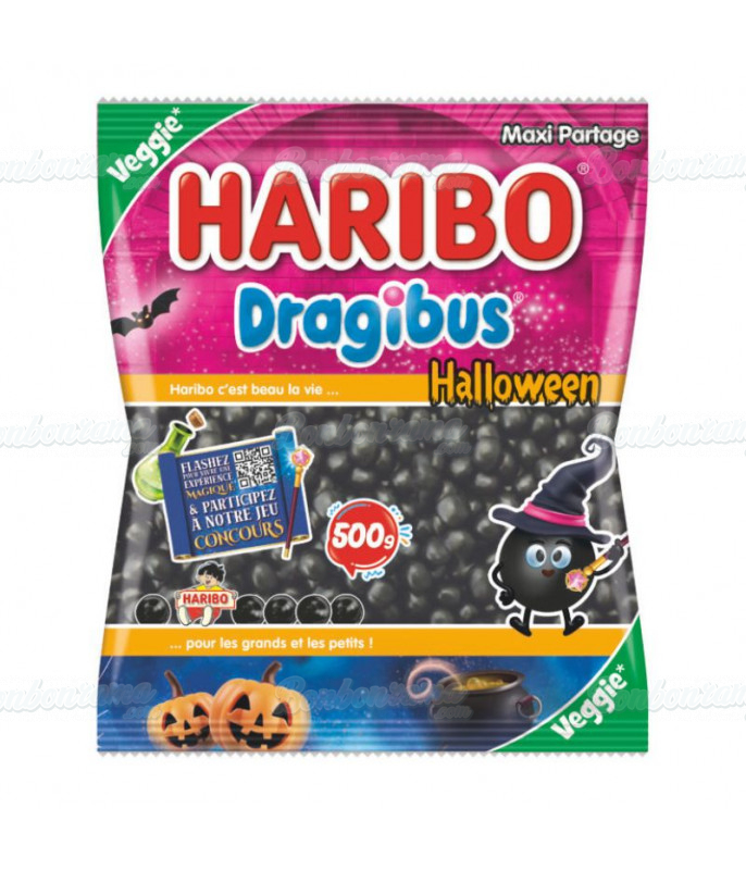 Bonbon gélifié en vrac Sachet Haribo 500 gr Dragibus Noir Halloween en gros conditionnement