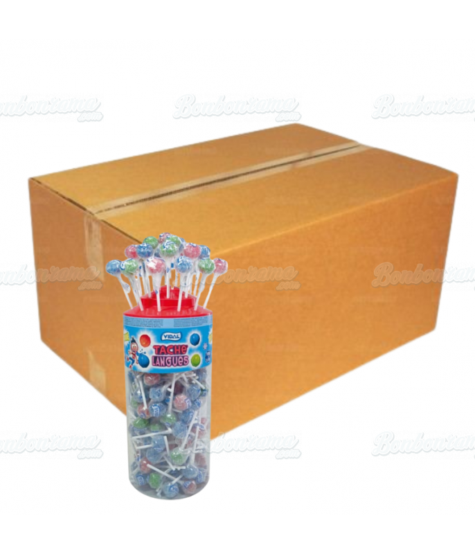 Zure Lollies Tongkleurend Vidal Kers – Tubus 150 stuks | bonbonrama.com