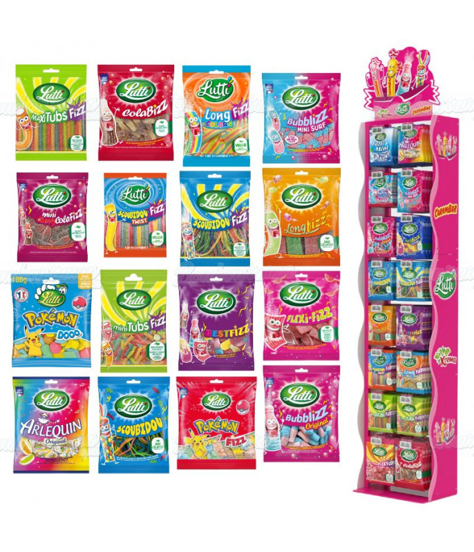 Lot 188 Sachets Lutti + Présentoir 16 broches Offert en gros conditionnement