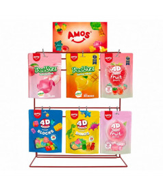 Lot 72 Sachets Amos 120 g + Présentoir Offert 6 broches pour bonbons et confiseries en gros conditionnement