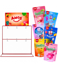 Bundle of 72 Amos Bags + FREE 6-Peg Display Stand – Professional Confectionery Pack