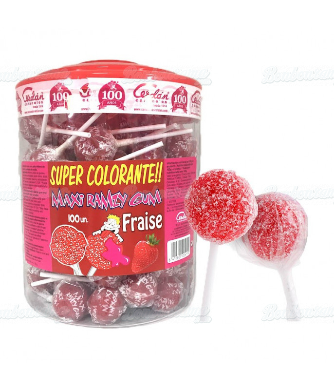 Sucettes MAXI Ramzy Fizzy Fraise en gros conditionnement