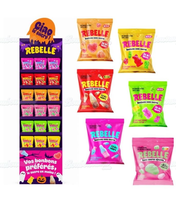 Lot 216 sachets Rebelle + Présentoir Halloween Offert pour bonbons et confiseries en gros conditionnement