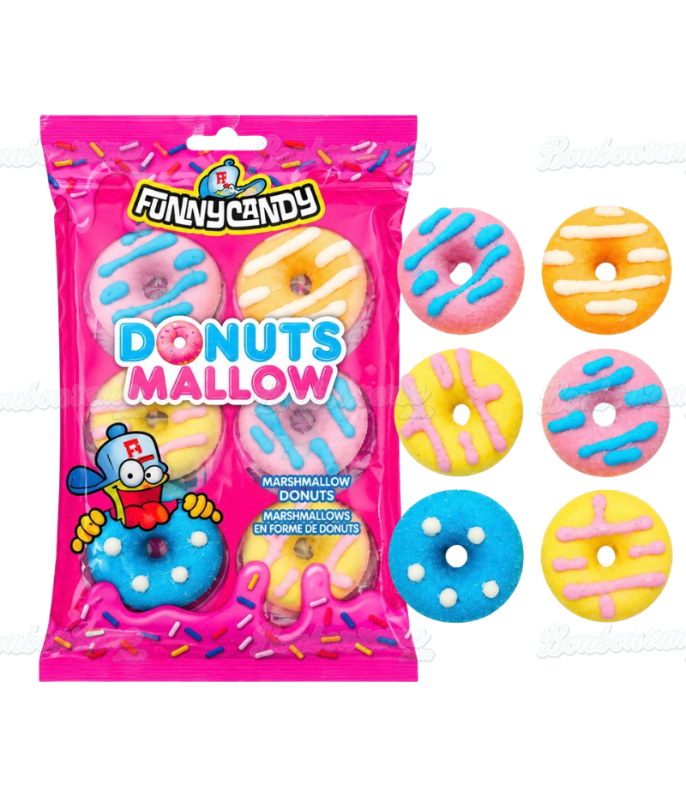 Marshmallow-Donuts von Funny Candy, 100 g – Display mit 18 Beuteln