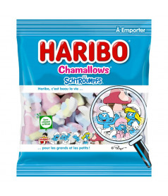 Sachet Haribo 100 g Chamallow Schtroumpfs DLUO 01/27 en gros conditionnement