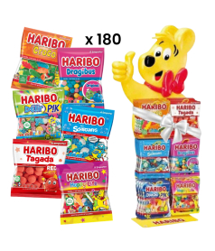 180 Haribo-Beutel à 120 g + Bären-Aufsteller!
