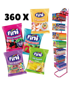 Lot 360 Zakjes Fini 90 g + Display 14 haken