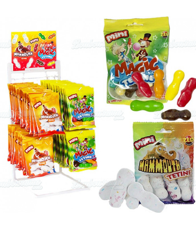 Sachet Mini Tétine Mammouth x 60 + Présentoir Métal Sachet Mini Tétine Mammouth x 60 + Présentoir Métal