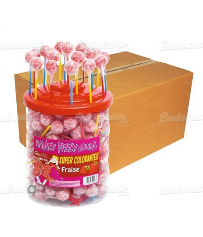 Sucettes Ramzy Fizzy Tubo Fraise en gros conditionnement