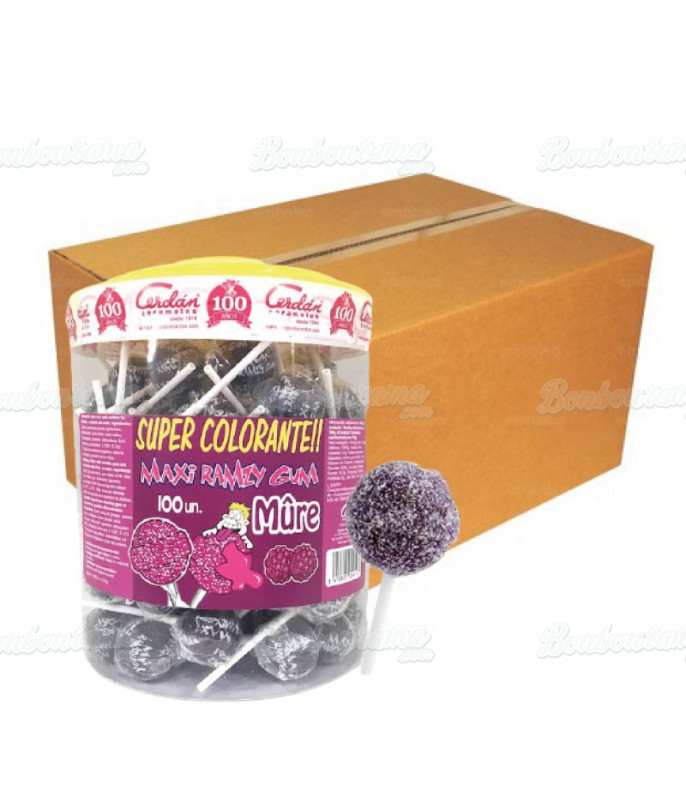 Sucettes MAXI Ramzy Fizzy Tubo Mûre en gros conditionnement