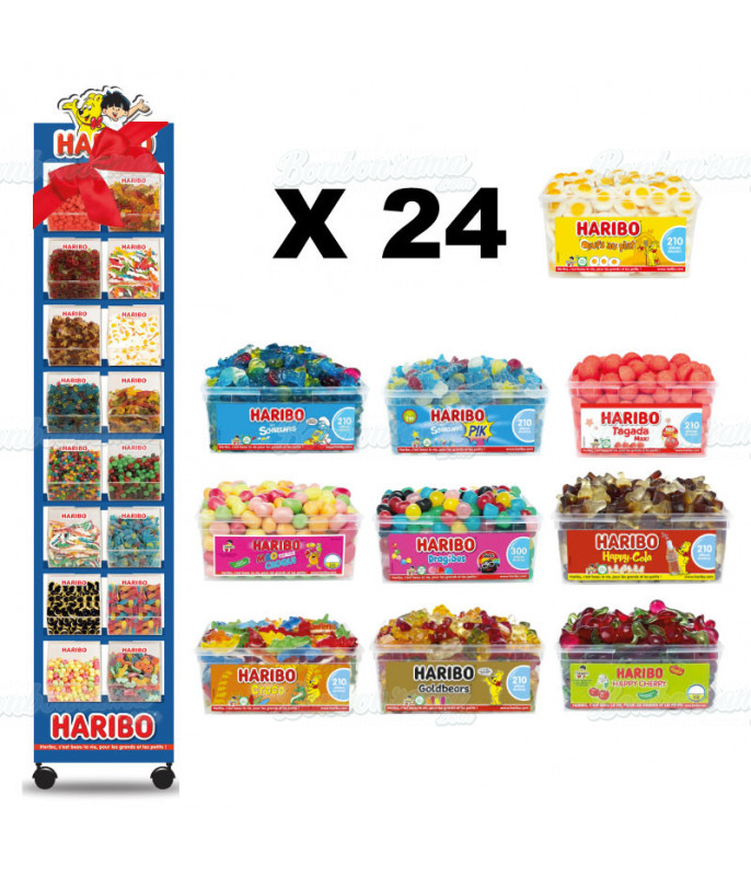 24 tubos Haribo + Présentoir 16 bacs offert en gros conditionnement