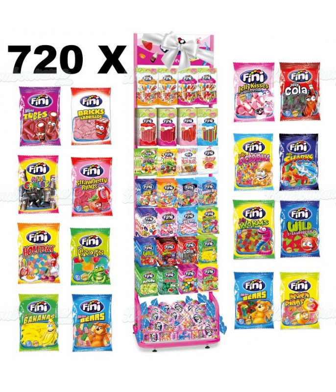 Lot 720 Sachets Fini 90 gr + Présentoir 28 broches en gros conditionnement