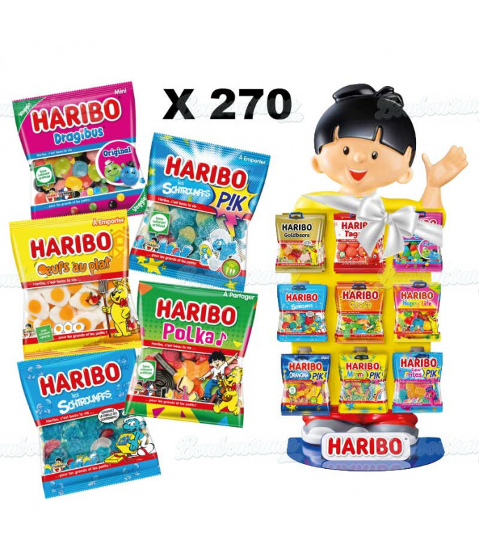 270 sachets Haribo 40 gr + Présentoir HariBoy en gros conditionnement